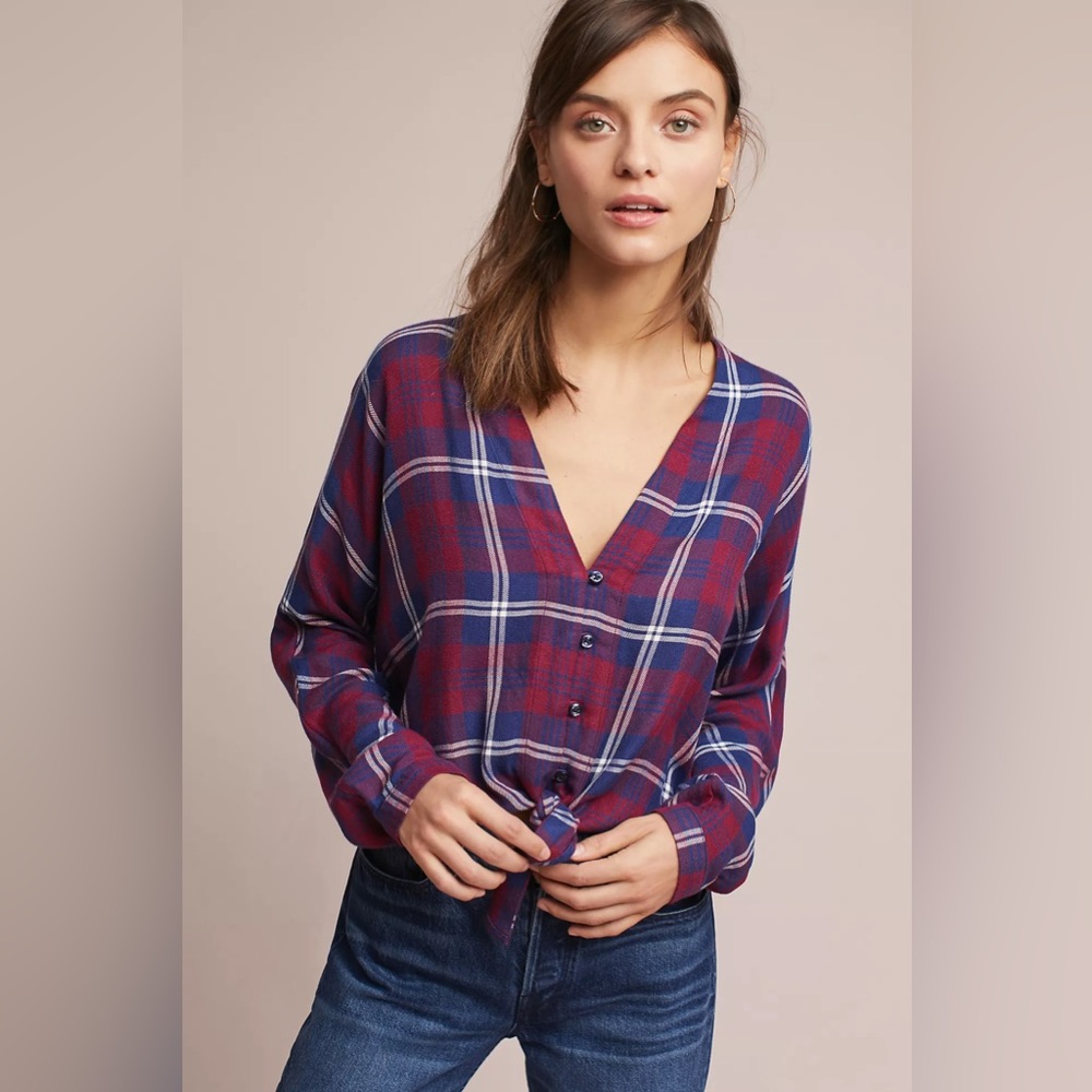 Rails Sloane‎ Red Blue Plaid Tie Front Crop Top Small